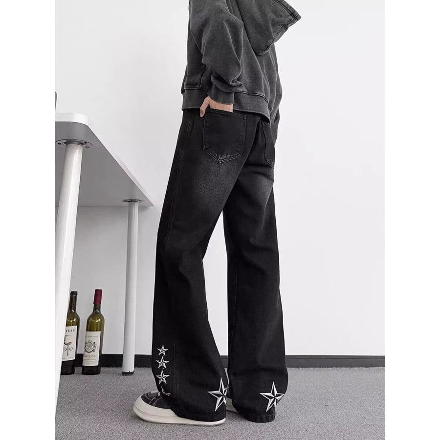 Men’s Full Size Star Embroidered Flare Jeans Plus Size Apparel and Accessories
