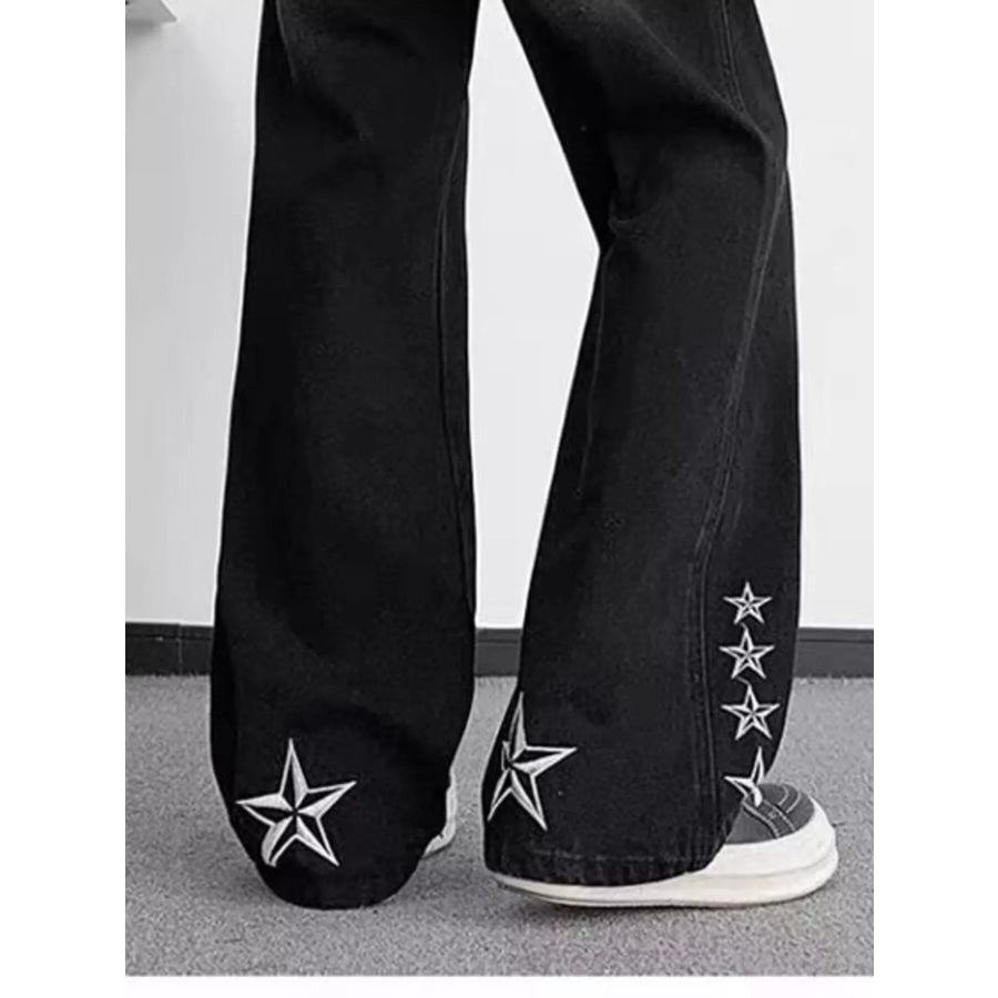 Men’s Full Size Star Embroidered Flare Jeans Plus Size Apparel and Accessories
