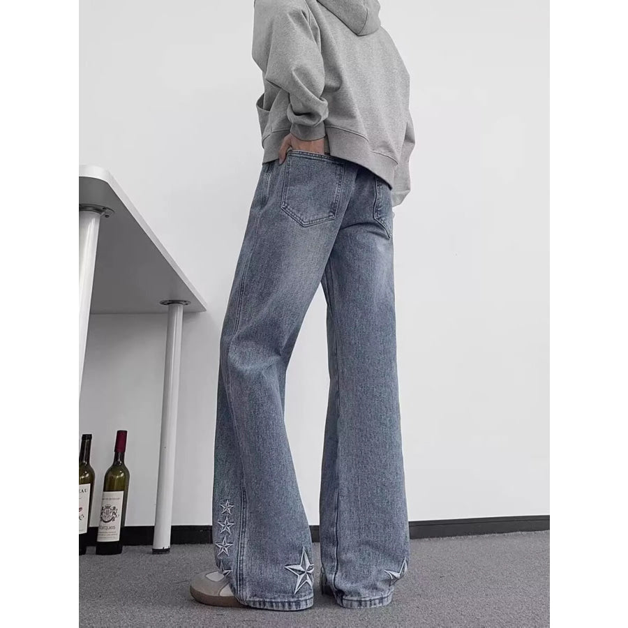 Men’s Full Size Star Embroidered Flare Jeans Plus Size Apparel and Accessories