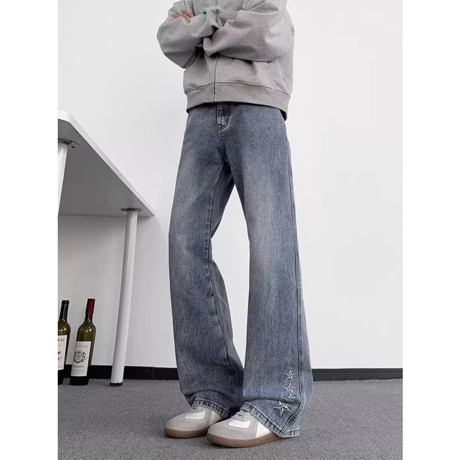 Men’s Full Size Star Embroidered Flare Jeans Plus Size Apparel and Accessories