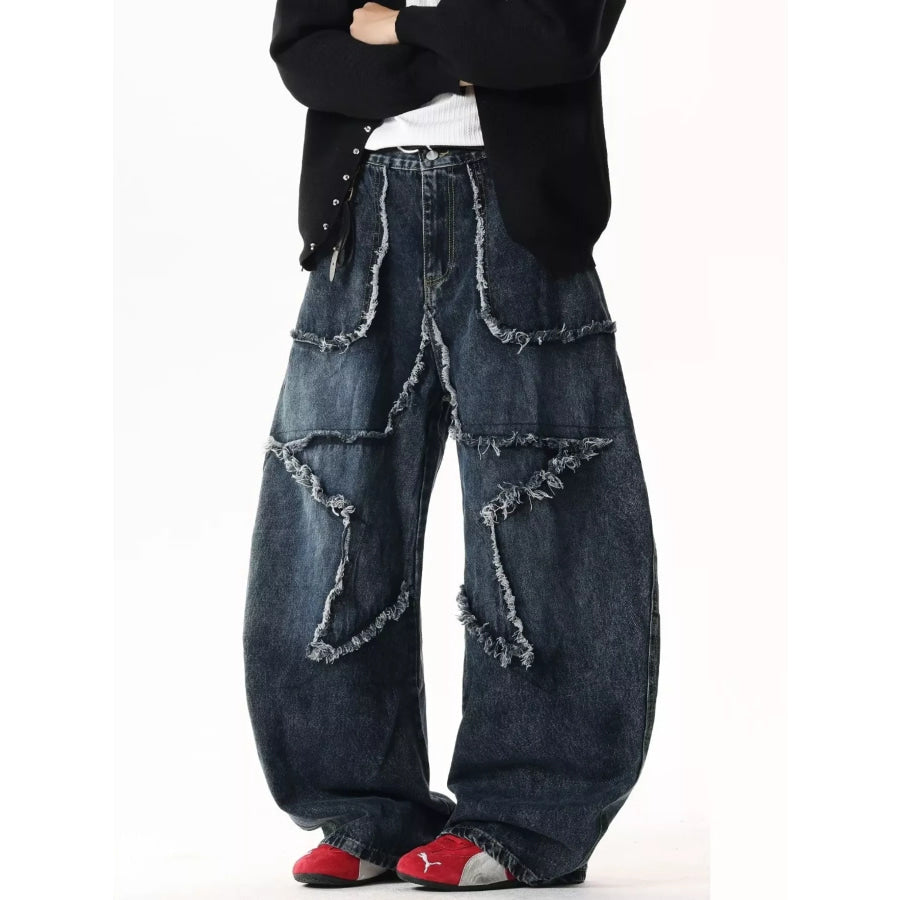 Men’s Full Size Star Patchwork Wide Leg Jeans Plus Size Apparel and Accessories