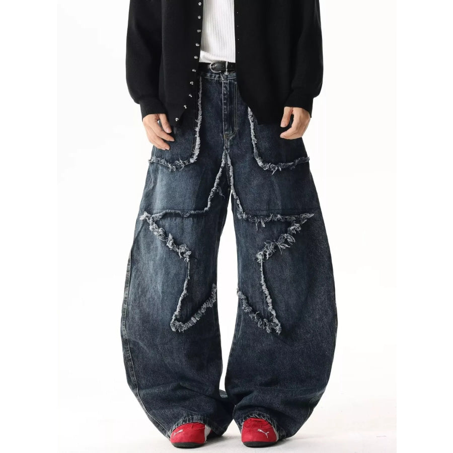 Men’s Full Size Star Patchwork Wide Leg Jeans Plus Size Apparel and Accessories