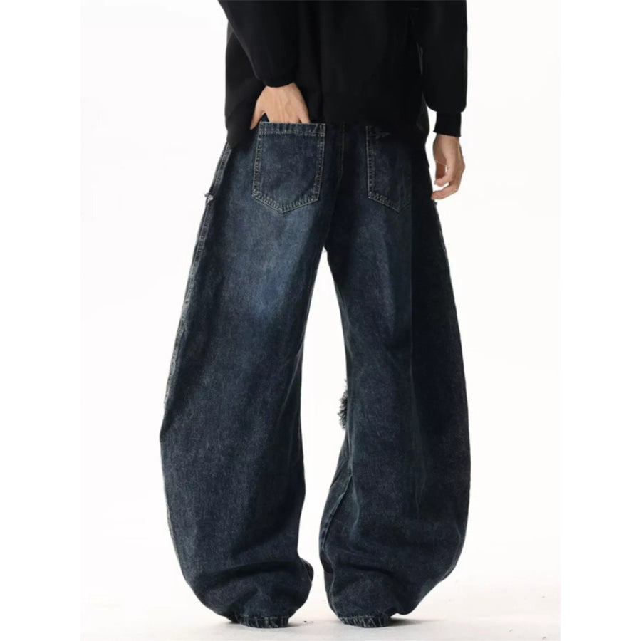 Men’s Full Size Star Patchwork Wide Leg Jeans Plus Size Apparel and Accessories
