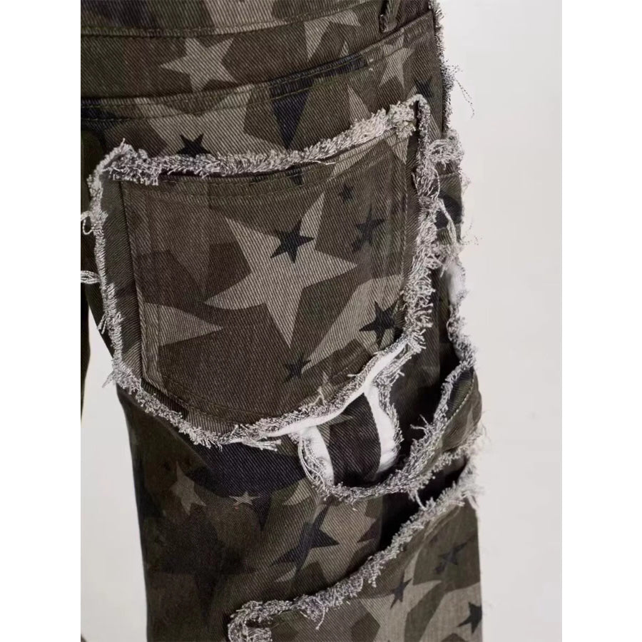 Men’s Full Size Star Print Wide Leg Jeans Plus Size Apparel and Accessories