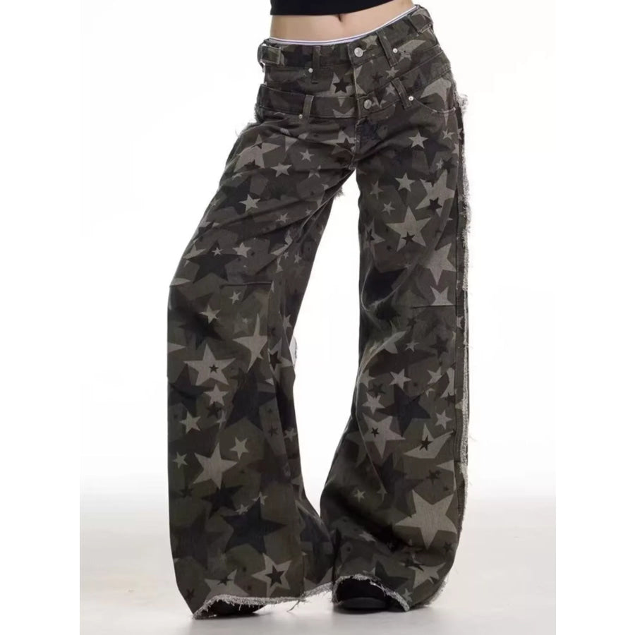 Men’s Full Size Star Print Wide Leg Jeans Plus Size Apparel and Accessories
