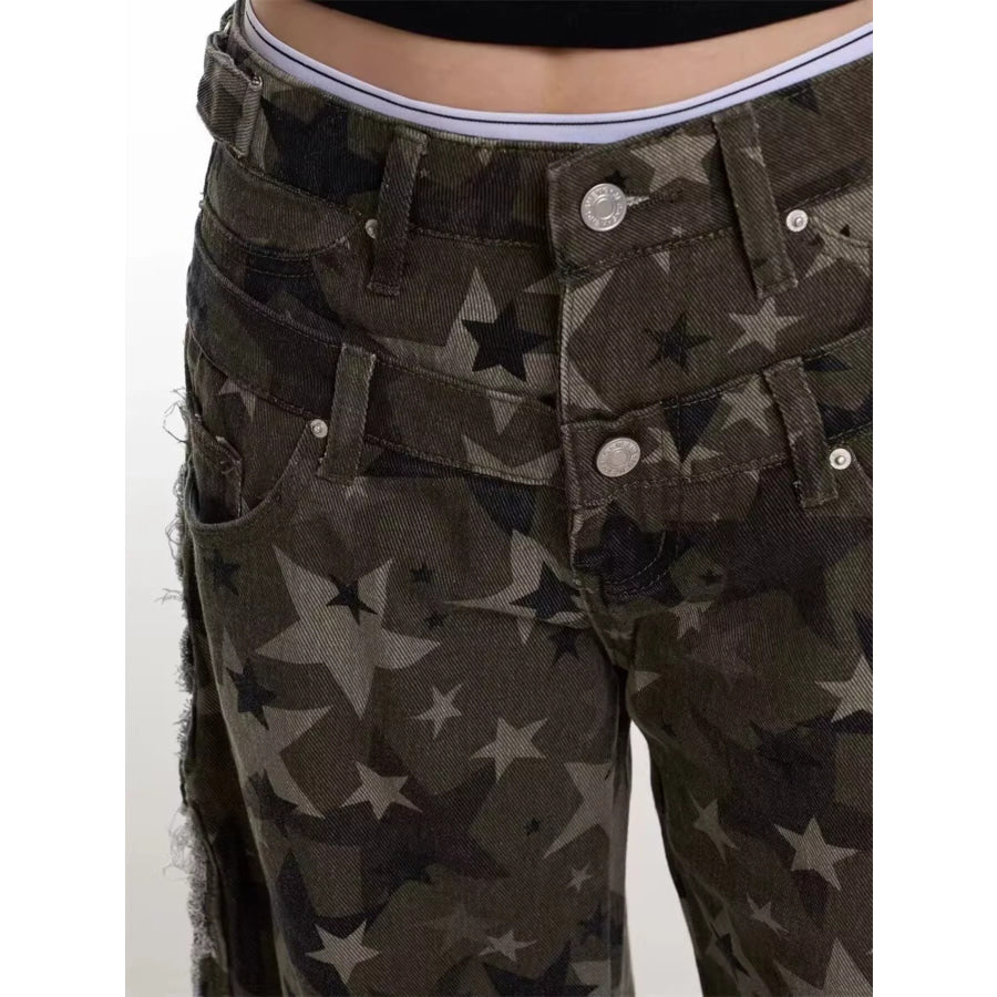 Men’s Full Size Star Print Wide Leg Jeans Plus Size Apparel and Accessories