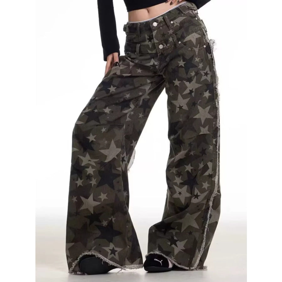 Men’s Full Size Star Print Wide Leg Jeans Plus Size Apparel and Accessories