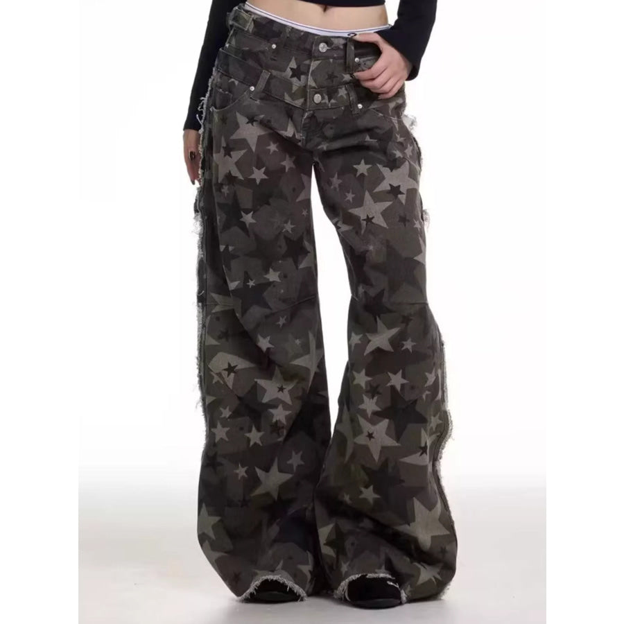 Men’s Full Size Star Print Wide Leg Jeans Plus Size Apparel and Accessories