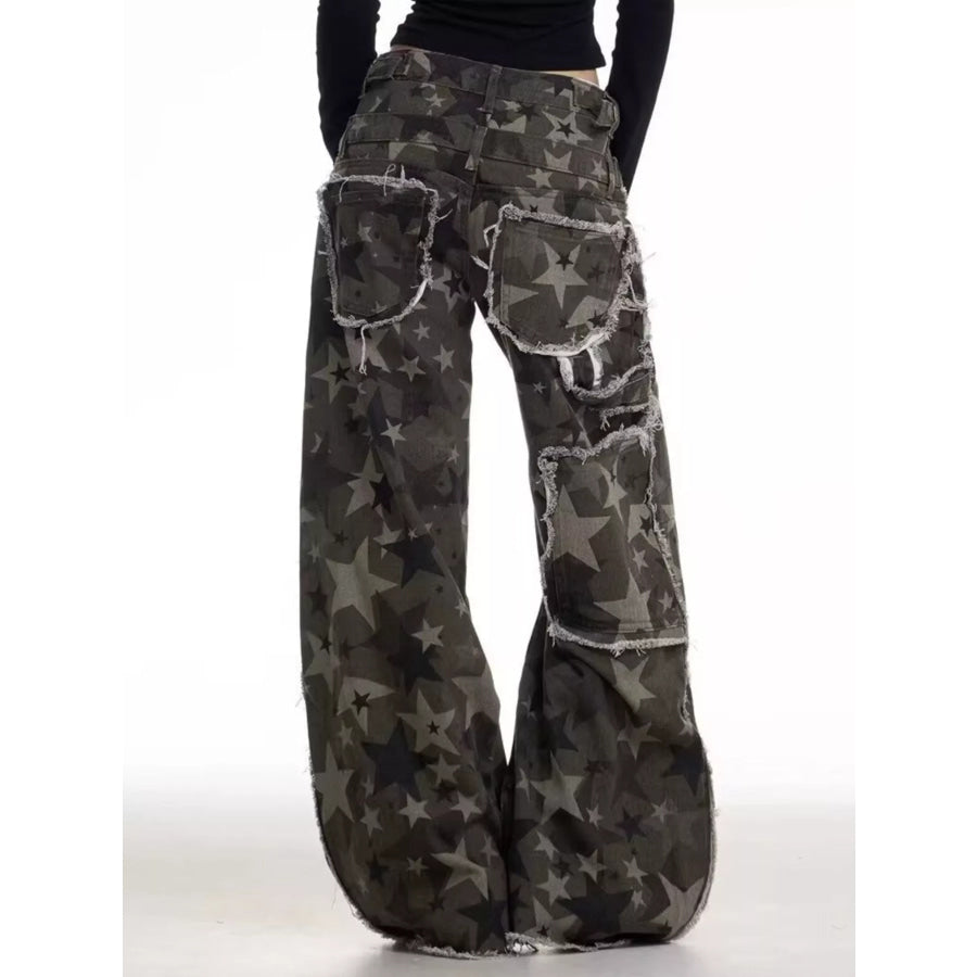 Men’s Full Size Star Print Wide Leg Jeans Plus Size Apparel and Accessories