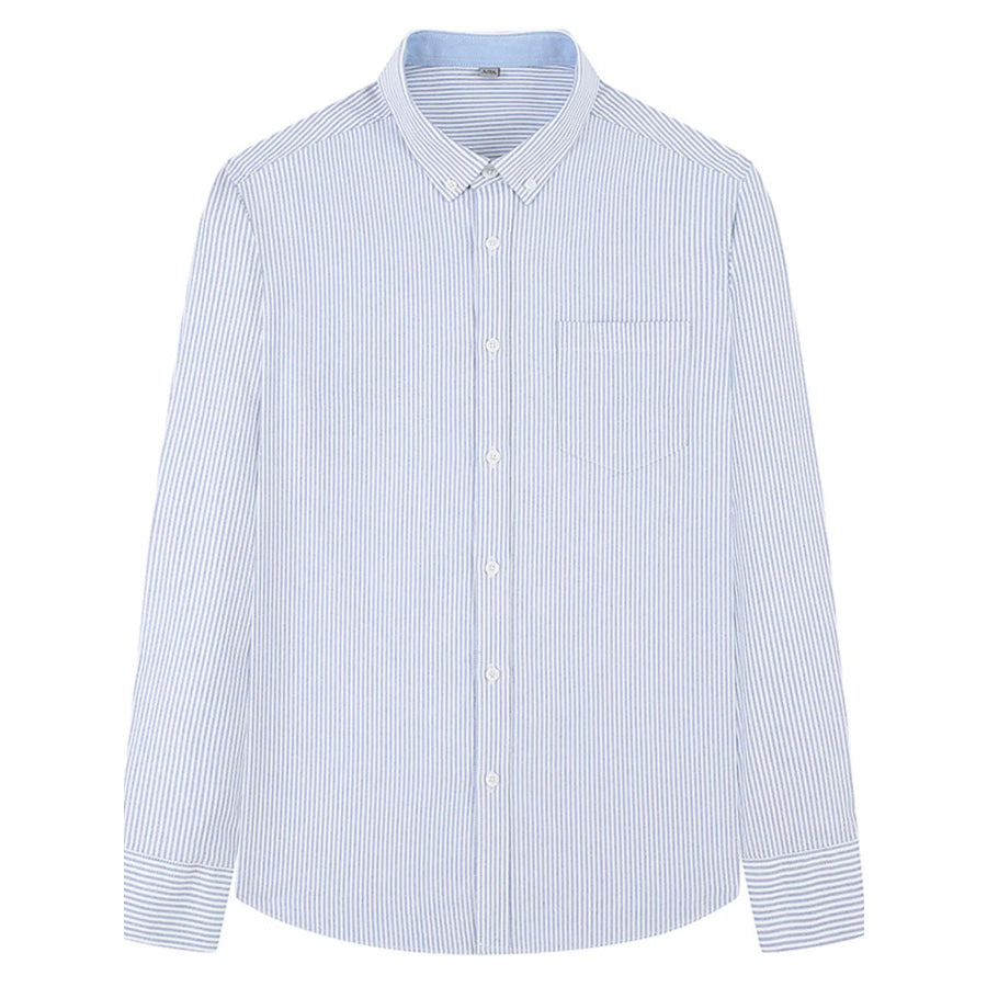 Men’s Full Size Striped Button Up Long Sleeve Shirt Plus Size Blue Bar / S Apparel and Accessories