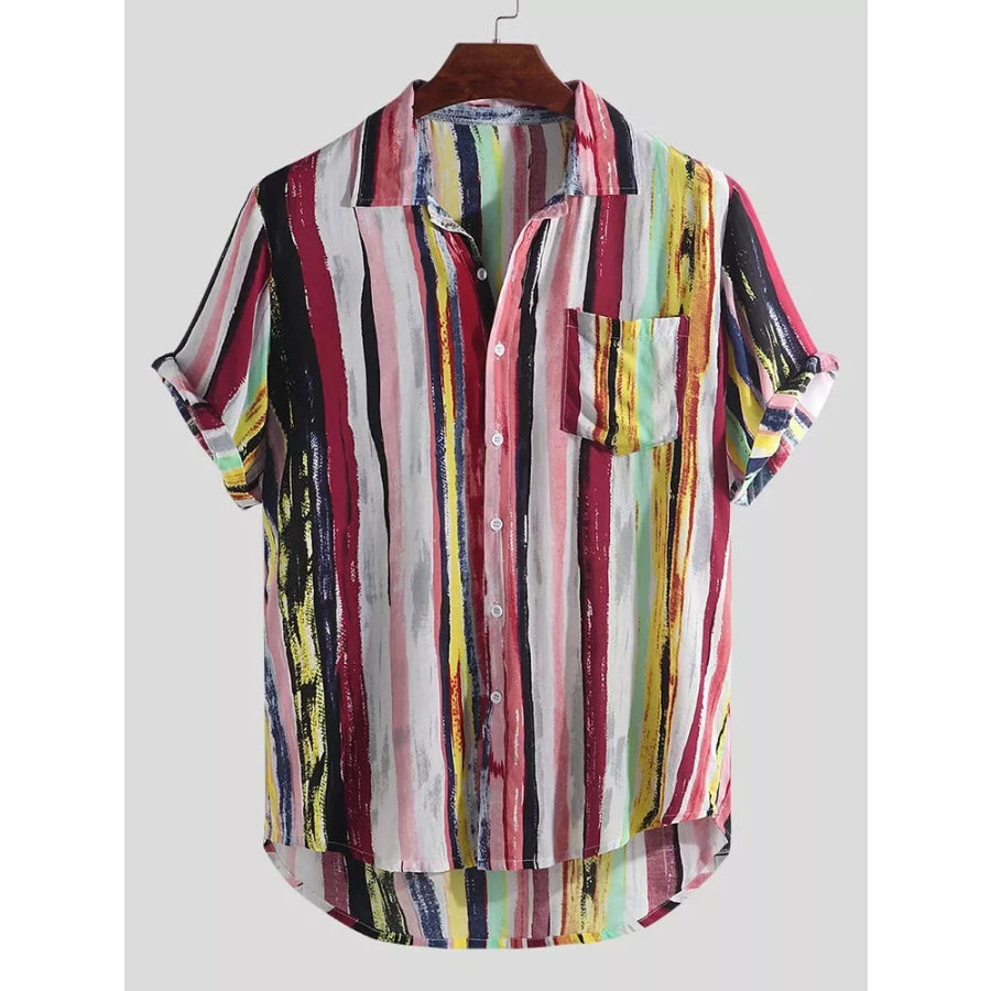 Men’s Full Size Striped Button Up Shirt Plus Size Light Blue / S Apparel and Accessories