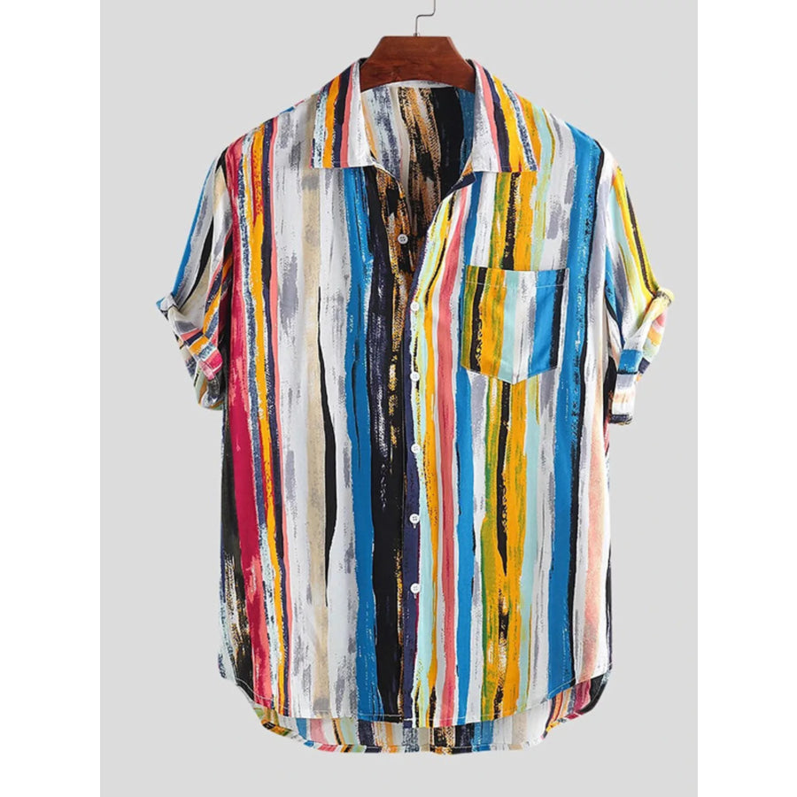 Men’s Full Size Striped Button Up Shirt Plus Size Light Blue / S Apparel and Accessories
