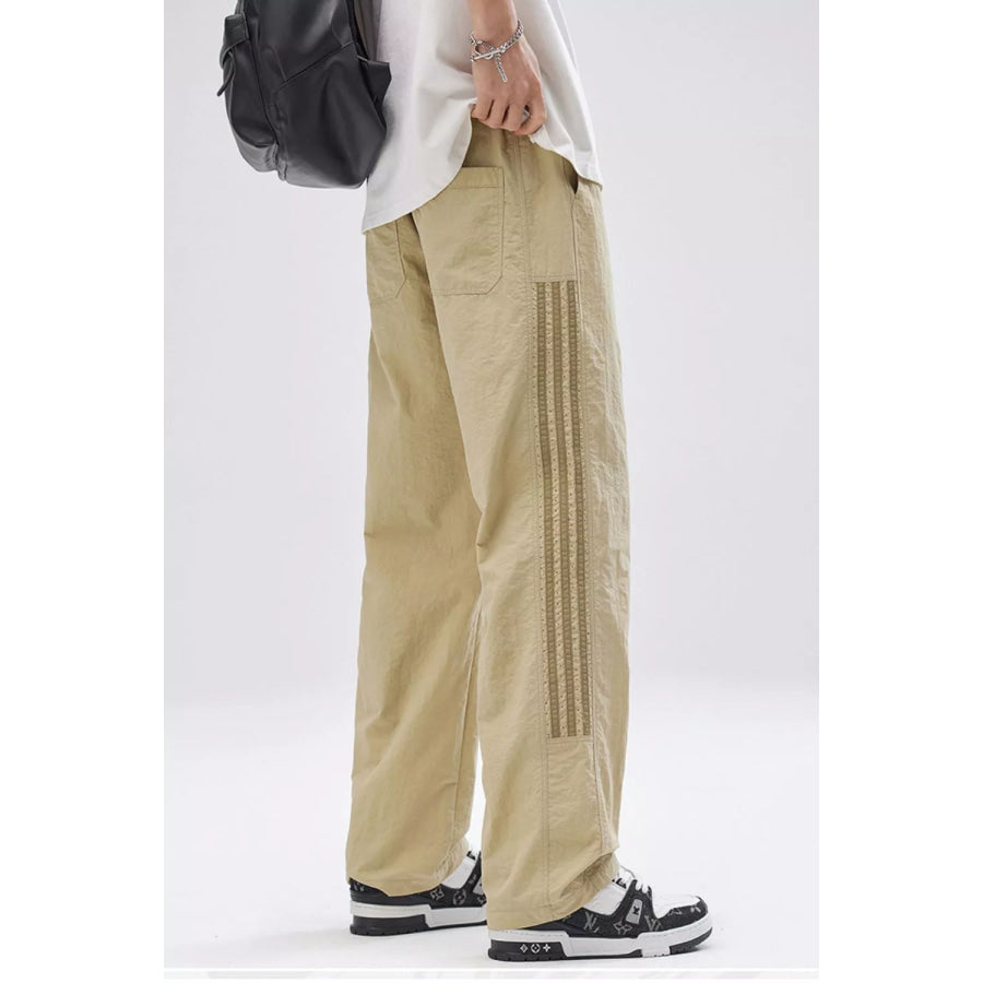 Men’s Full Size Striped Casual Wide Leg Pants Plus Size Apparel and Accessories