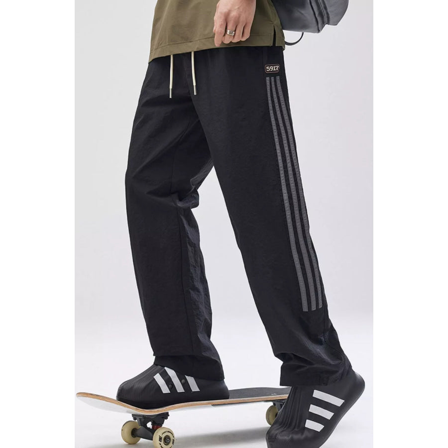 Men’s Full Size Striped Casual Wide Leg Pants Plus Size Black / S Apparel and Accessories