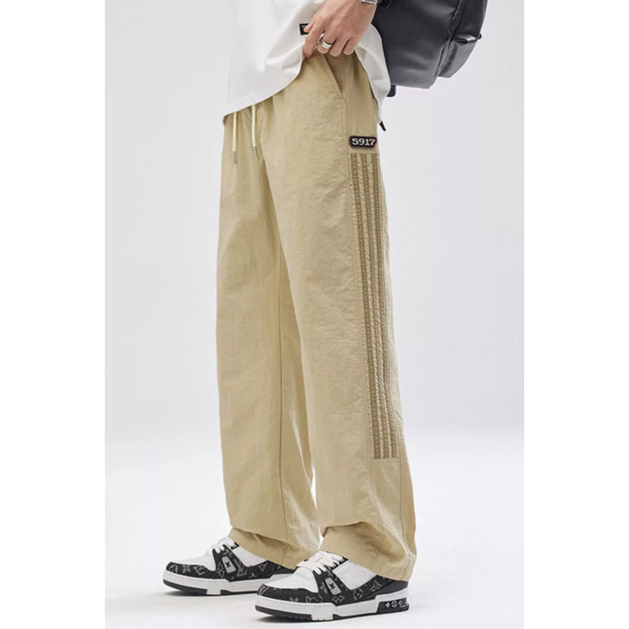 Men’s Full Size Striped Casual Wide Leg Pants Plus Size Khaki / S Apparel and Accessories