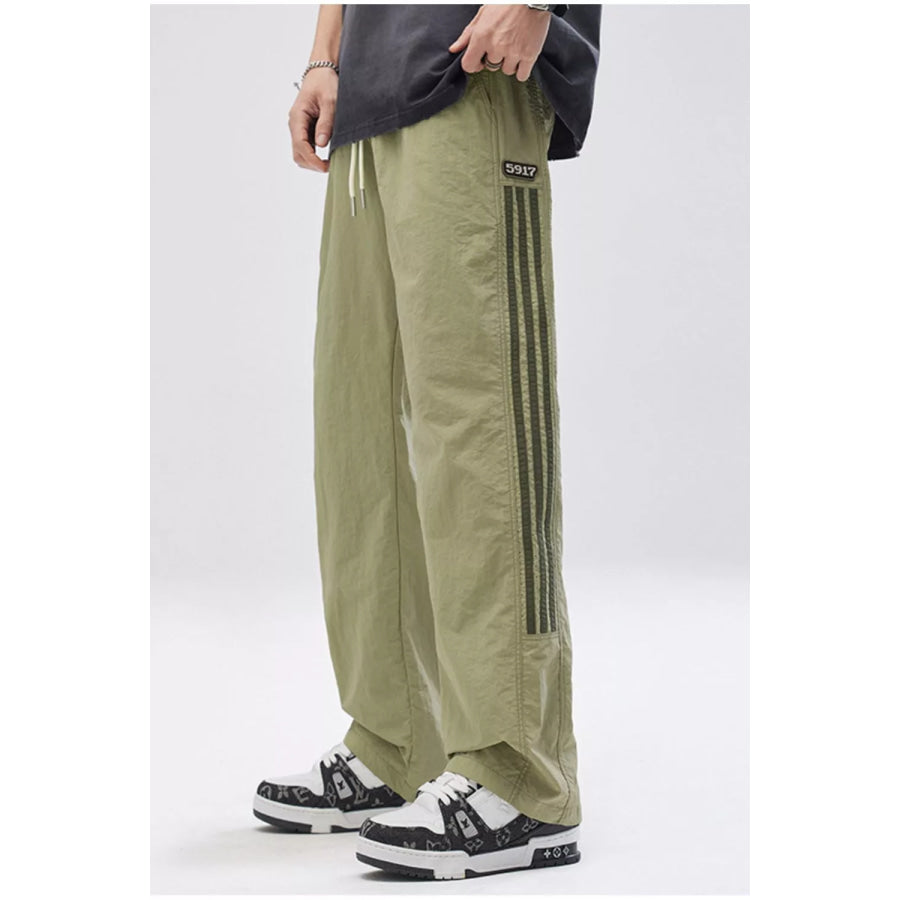 Men’s Full Size Striped Casual Wide Leg Pants Plus Size Light Green / S Apparel and Accessories