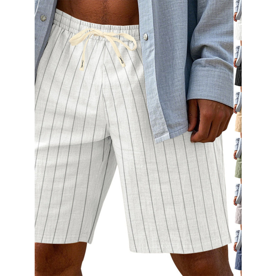 Men’s Full Size Striped Drawstring Casual Shorts Plus Size Apparel and Accessories