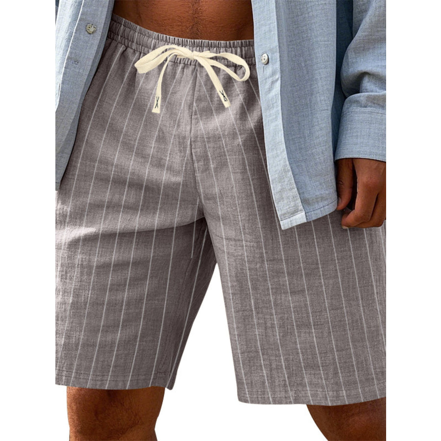 Men’s Full Size Striped Drawstring Casual Shorts Plus Size Apparel and Accessories