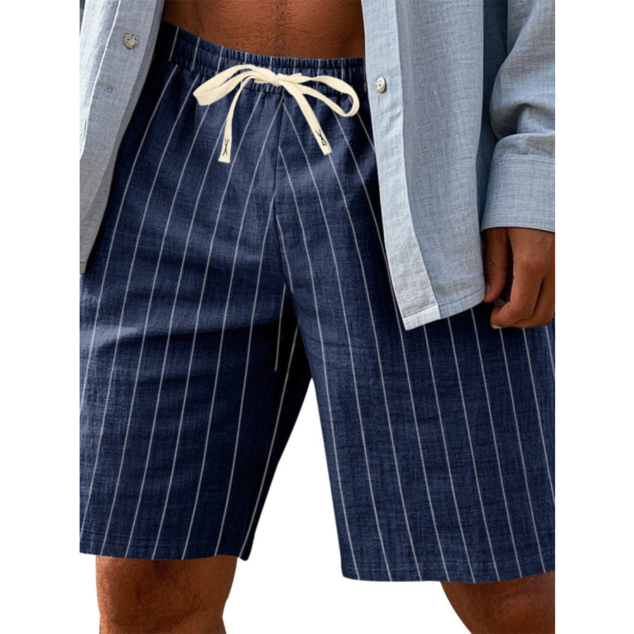Men’s Full Size Striped Drawstring Casual Shorts Plus Size Apparel and Accessories