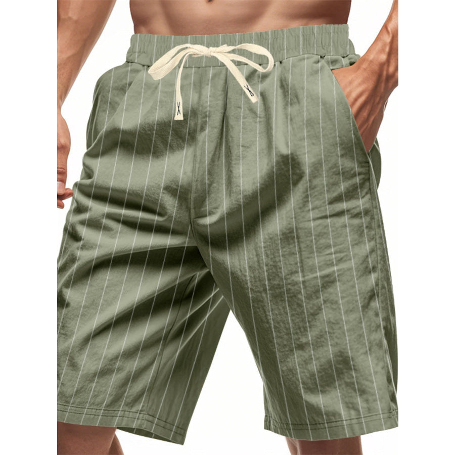 Men’s Full Size Striped Drawstring Casual Shorts Plus Size Army Green / S Apparel and Accessories
