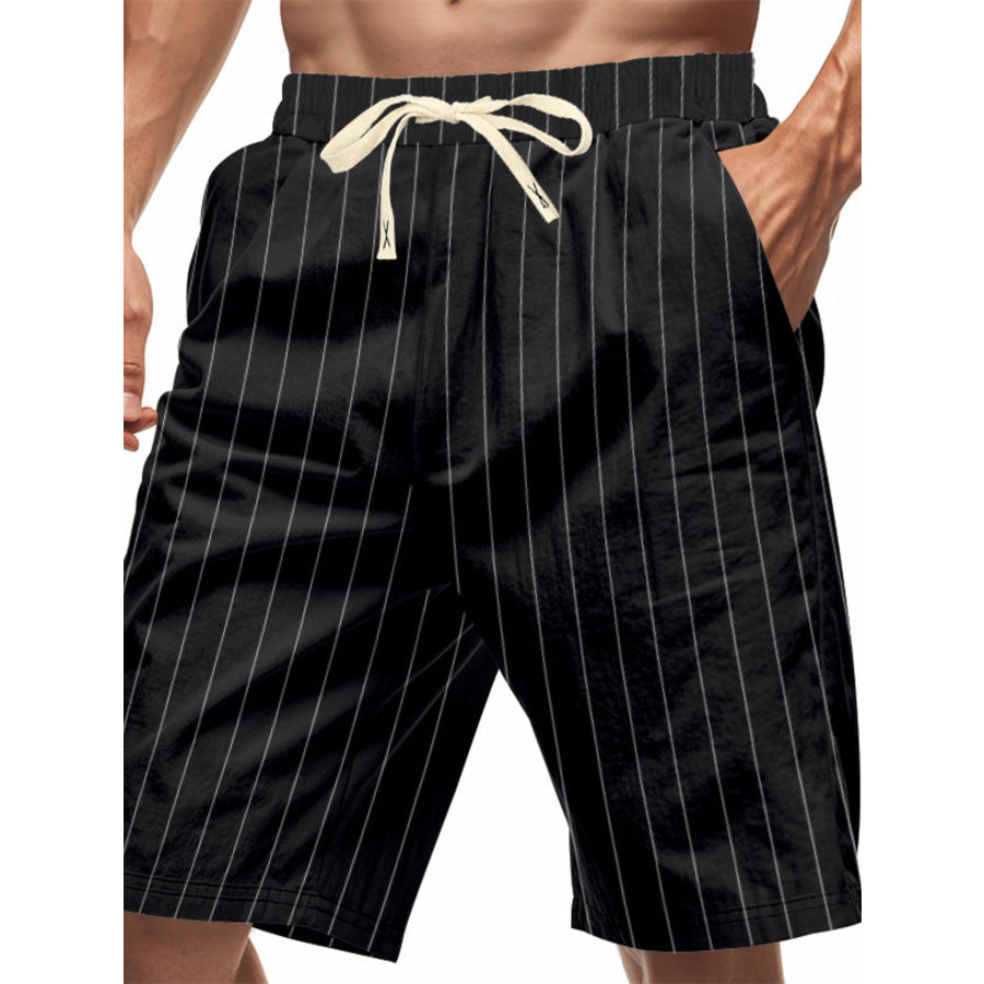Men’s Full Size Striped Drawstring Casual Shorts Plus Size Black / S Apparel and Accessories