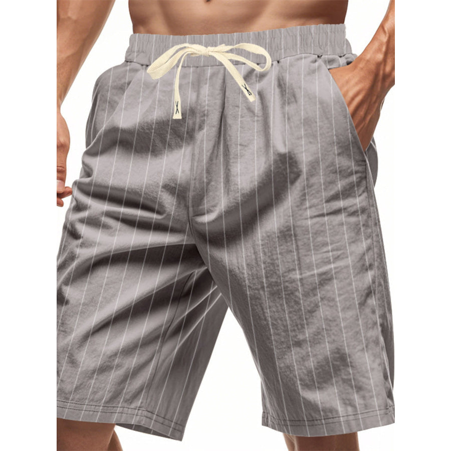 Men’s Full Size Striped Drawstring Casual Shorts Plus Size Gray / S Apparel and Accessories