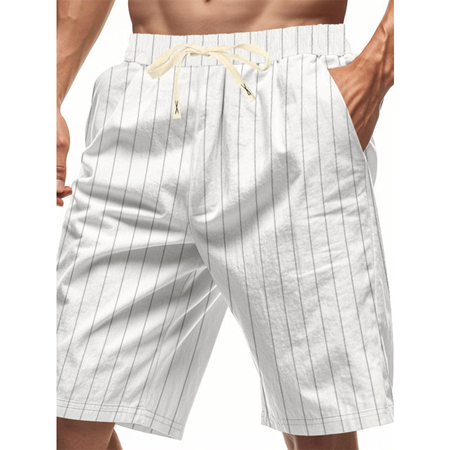 Men’s Full Size Striped Drawstring Casual Shorts Plus Size Gray/white / S Apparel and Accessories