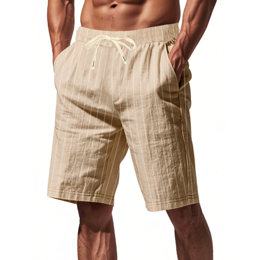 Men’s Full Size Striped Drawstring Casual Shorts Plus Size Khaki / S Apparel and Accessories