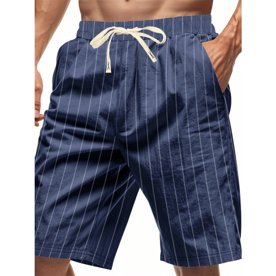 Men’s Full Size Striped Drawstring Casual Shorts Plus Size Navy / S Apparel and Accessories