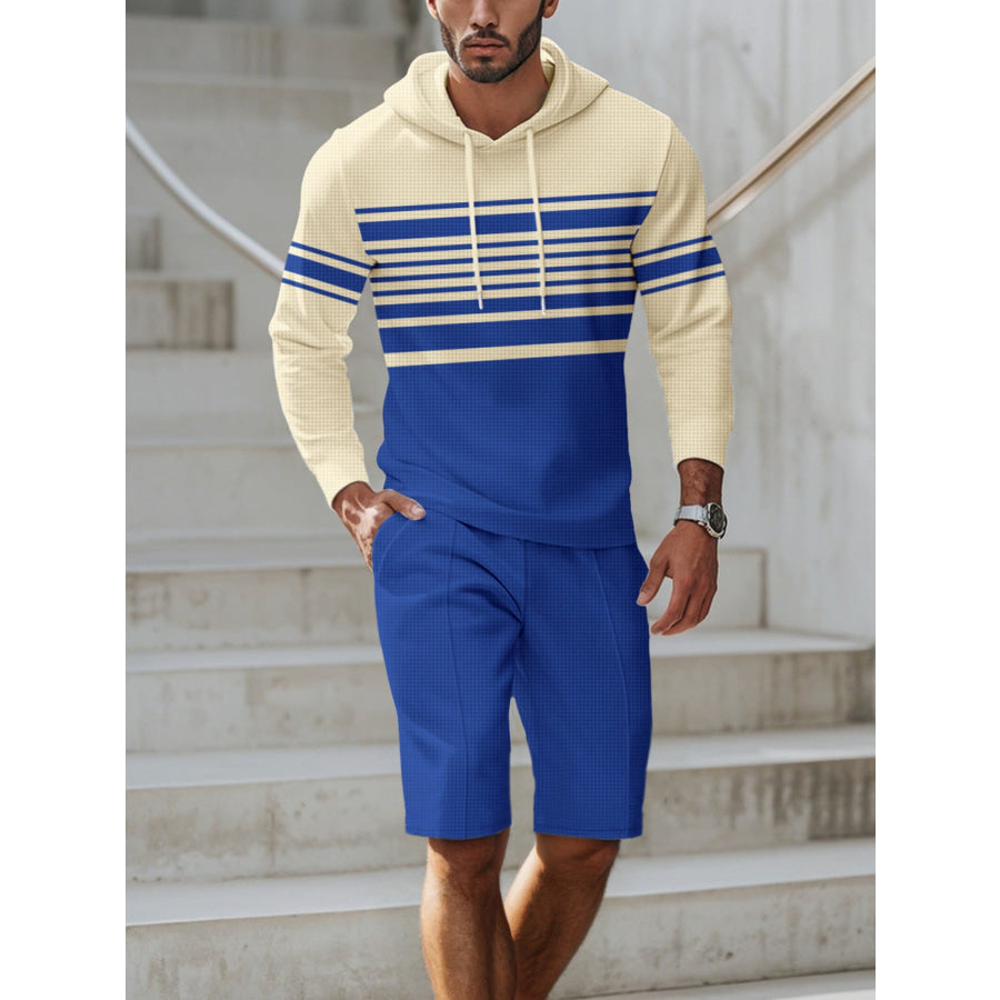 Men’s Full Size Striped Hoodie & Shorts Casual Set Plus Size Apparel and Accessories