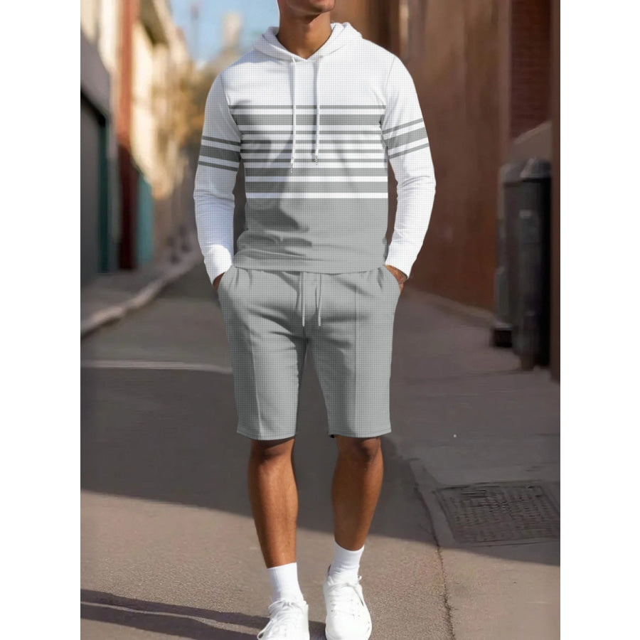 Men’s Full Size Striped Hoodie & Shorts Casual Set Plus Size Apparel and Accessories