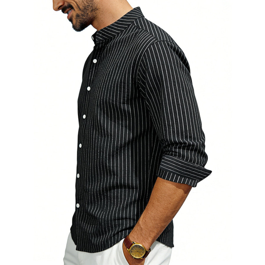 Men’s Full Size Striped Long Sleeve Shirt Plus Size Apparel and Accessories