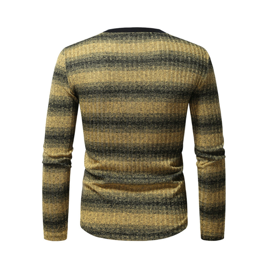 Men’s Full Size Striped Long Sleeve T-Shirt Plus Chartreuse / S Apparel and Accessories