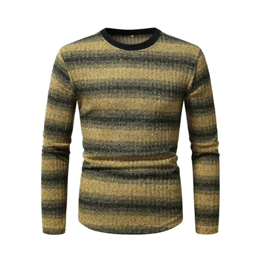 Men’s Full Size Striped Long Sleeve T-Shirt Plus Chartreuse / S Apparel and Accessories