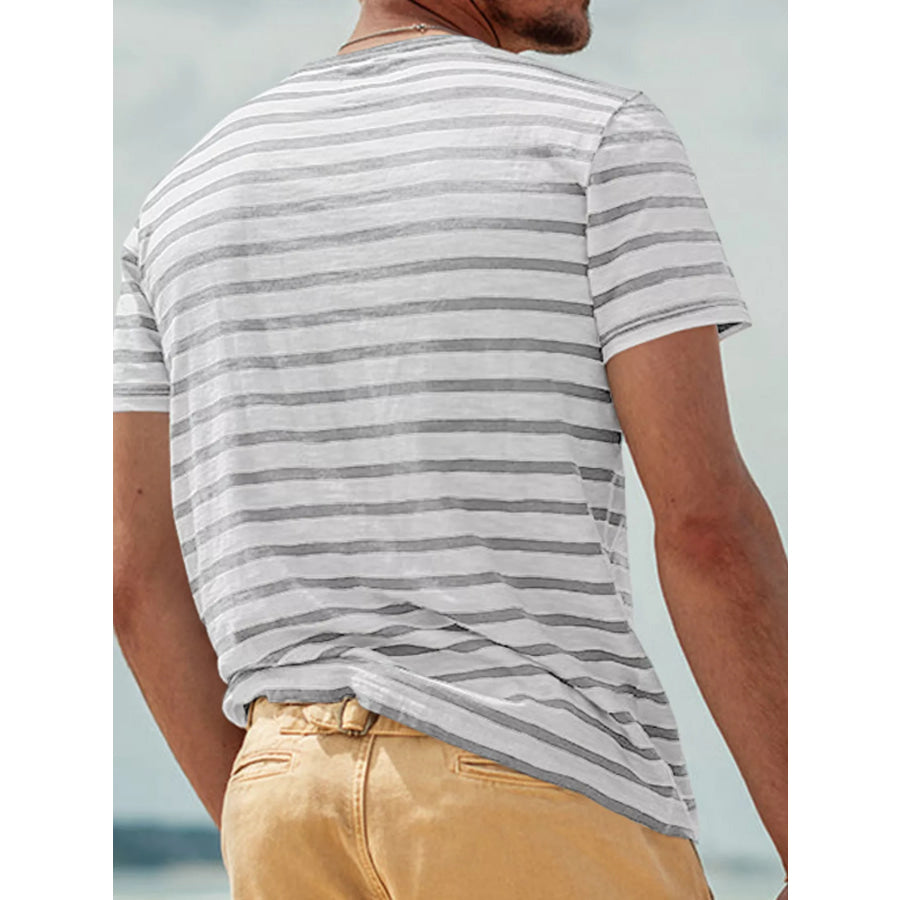 Men’s Full Size Striped Pocket Short Sleeve T-Shirt Plus Size Apparel and Accessories