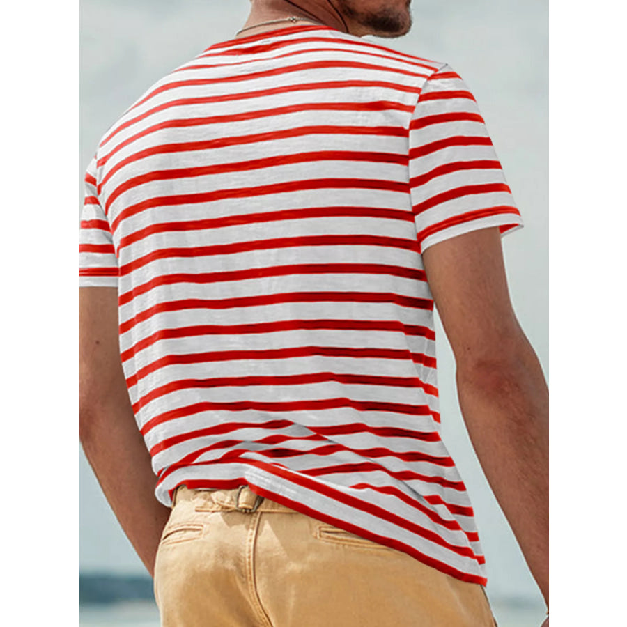 Men’s Full Size Striped Pocket Short Sleeve T-Shirt Plus Size Apparel and Accessories