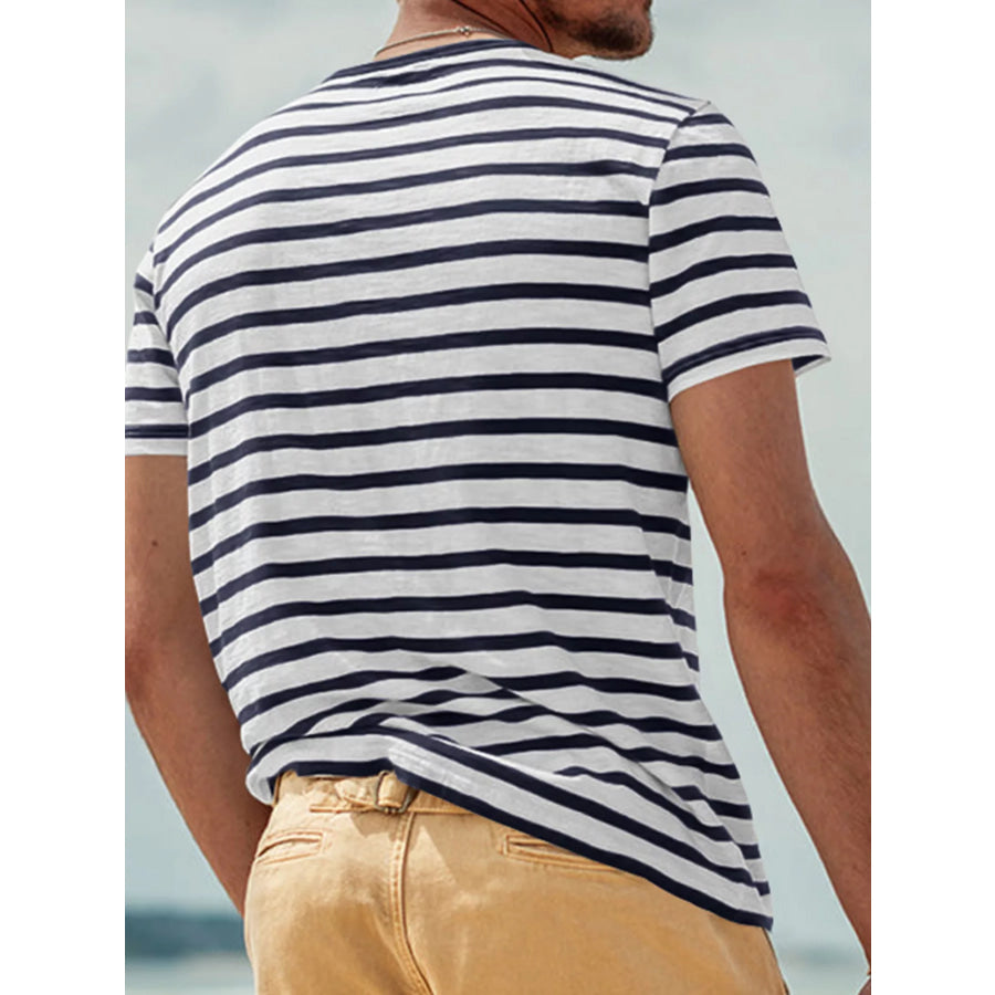 Men’s Full Size Striped Pocket Short Sleeve T-Shirt Plus Size Black / S Apparel and Accessories