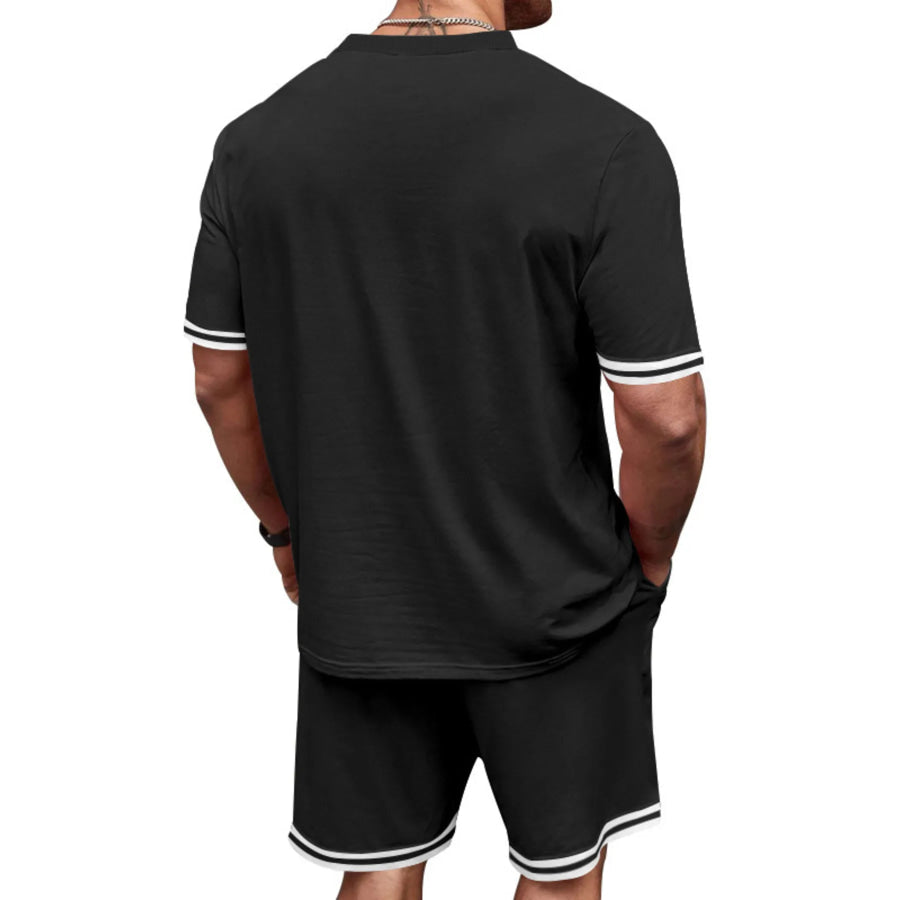 Men’s Full Size Striped Short Sleeve Tee and Shorts Set Plus Size Apparel and Accessories