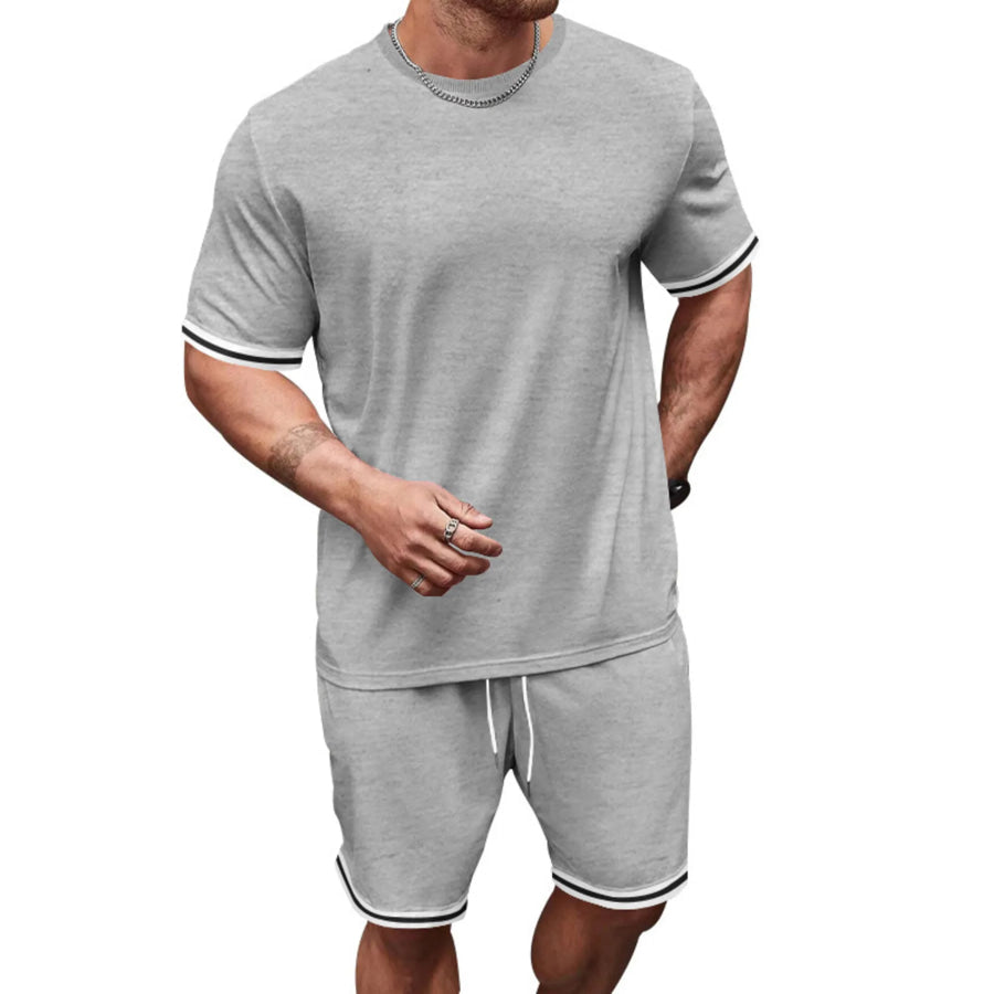 Men’s Full Size Striped Short Sleeve Tee and Shorts Set Plus Size Apparel and Accessories