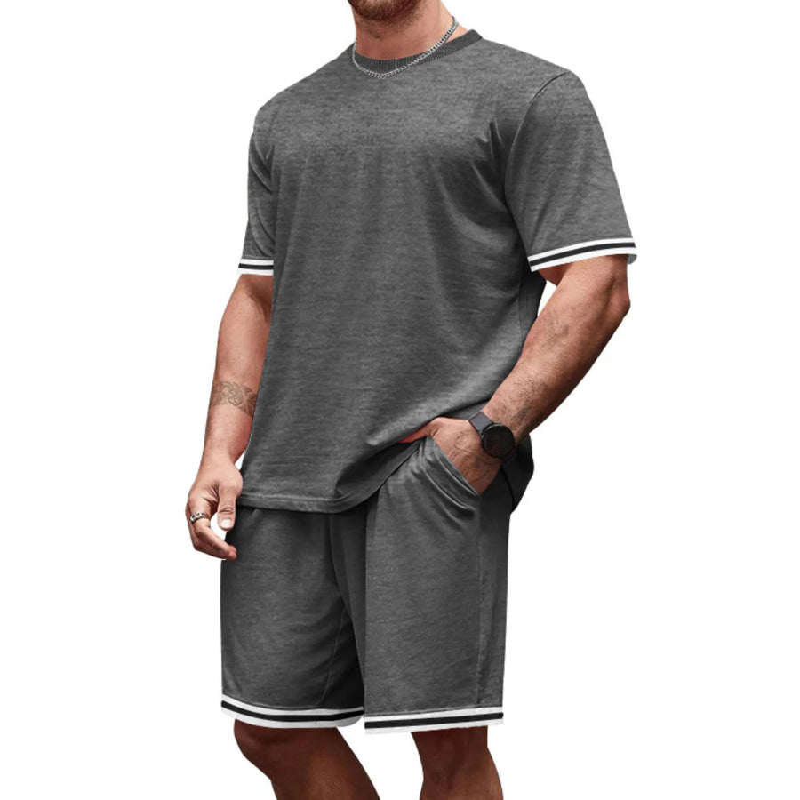 Men’s Full Size Striped Short Sleeve Tee and Shorts Set Plus Size Apparel and Accessories