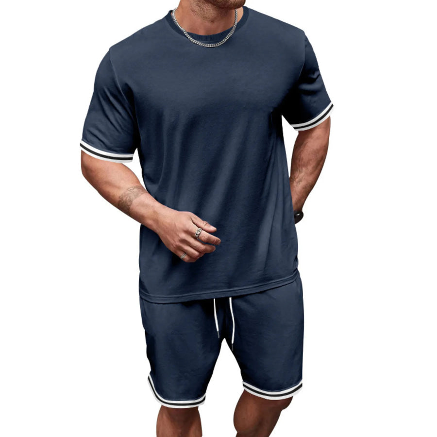 Men’s Full Size Striped Short Sleeve Tee and Shorts Set Plus Size Apparel and Accessories