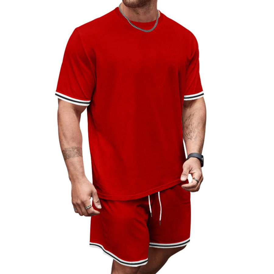 Men’s Full Size Striped Short Sleeve Tee and Shorts Set Plus Size Apparel and Accessories