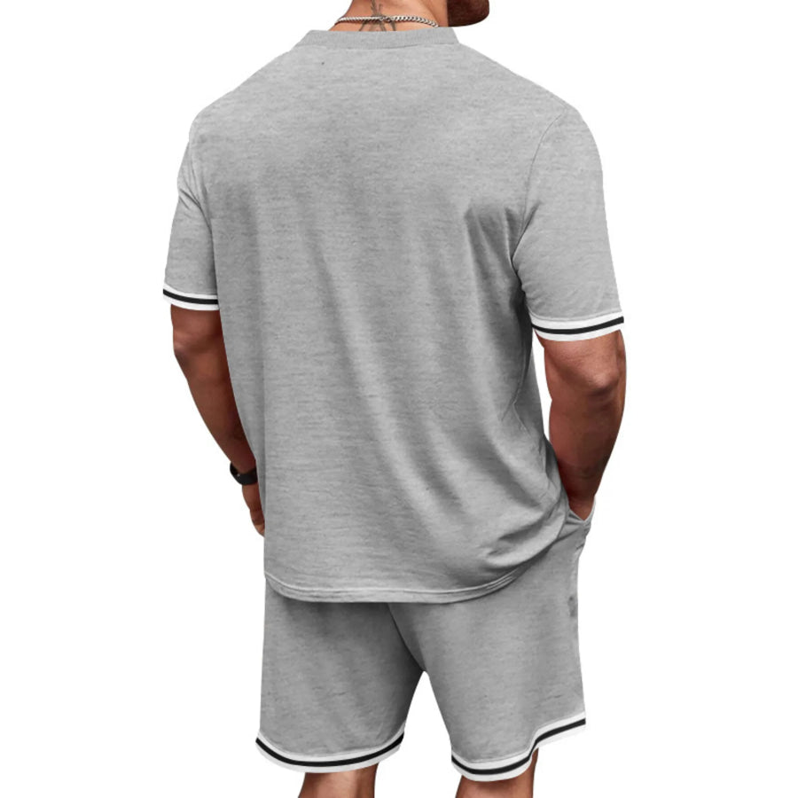 Men’s Full Size Striped Short Sleeve Tee and Shorts Set Plus Size Apparel and Accessories