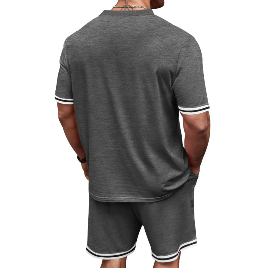 Men’s Full Size Striped Short Sleeve Tee and Shorts Set Plus Size Apparel and Accessories