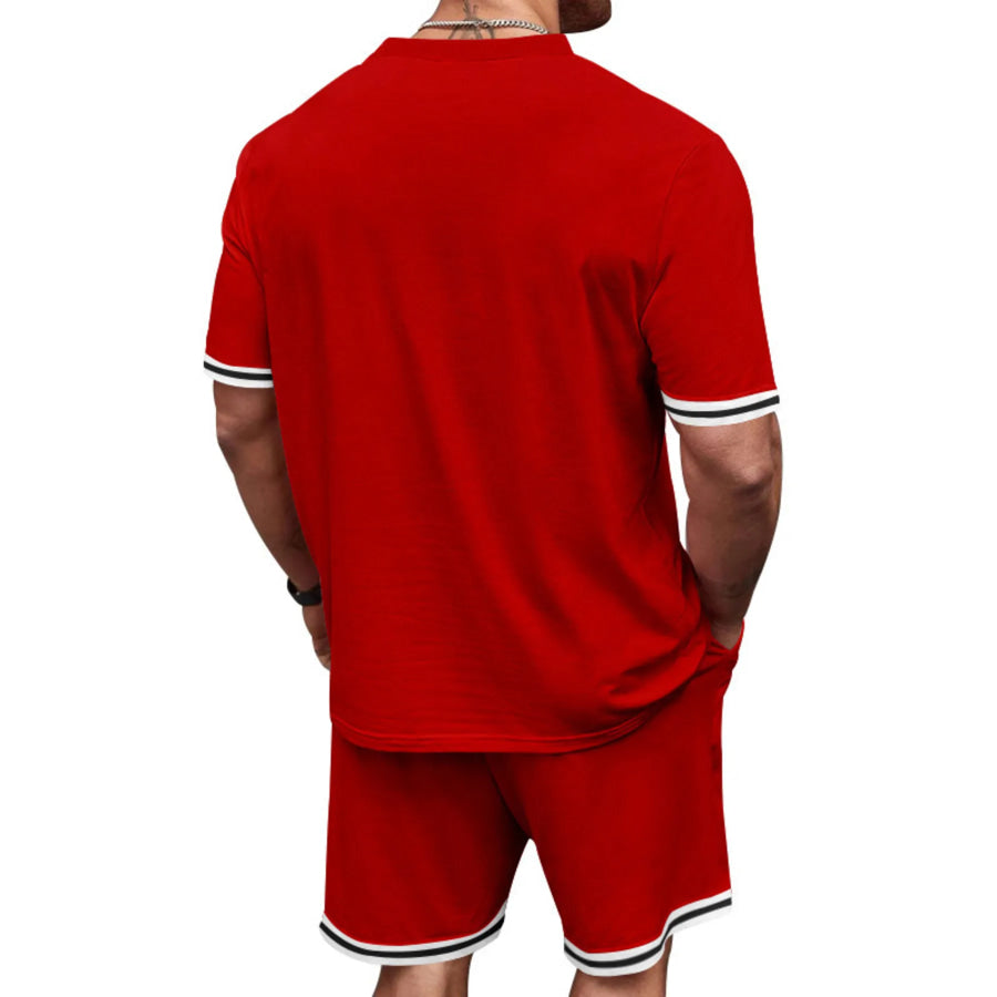 Men’s Full Size Striped Short Sleeve Tee and Shorts Set Plus Size Apparel and Accessories