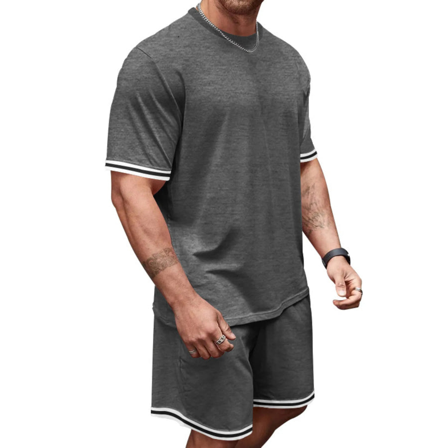 Men’s Full Size Striped Short Sleeve Tee and Shorts Set Plus Size Apparel and Accessories
