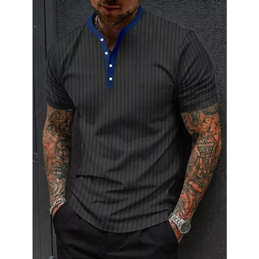 Men’s Full Size Striped Short Sleeve Top Plus White / S Apparel and Accessories