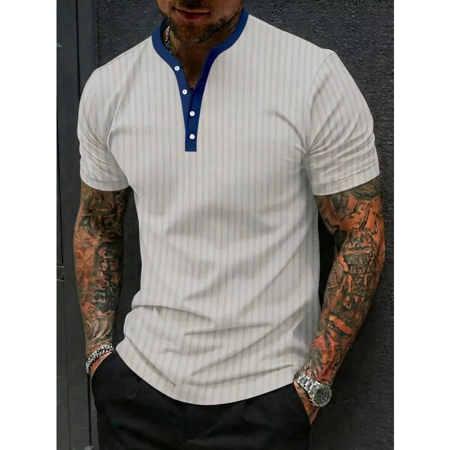 Men’s Full Size Striped Short Sleeve Top Plus Gray / S Apparel and Accessories