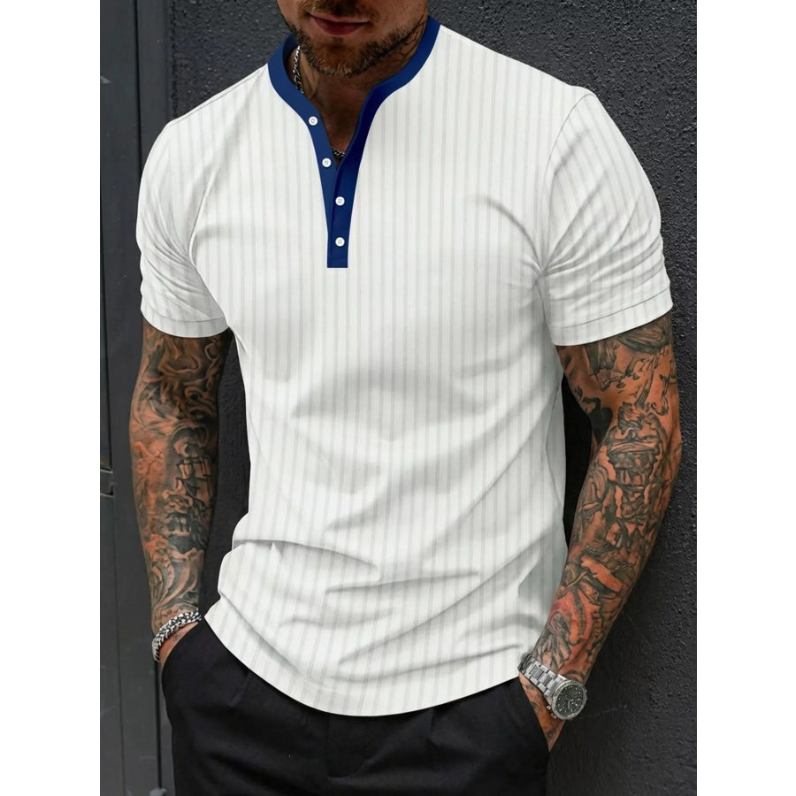 Men’s Full Size Striped Short Sleeve Top Plus White / S Apparel and Accessories