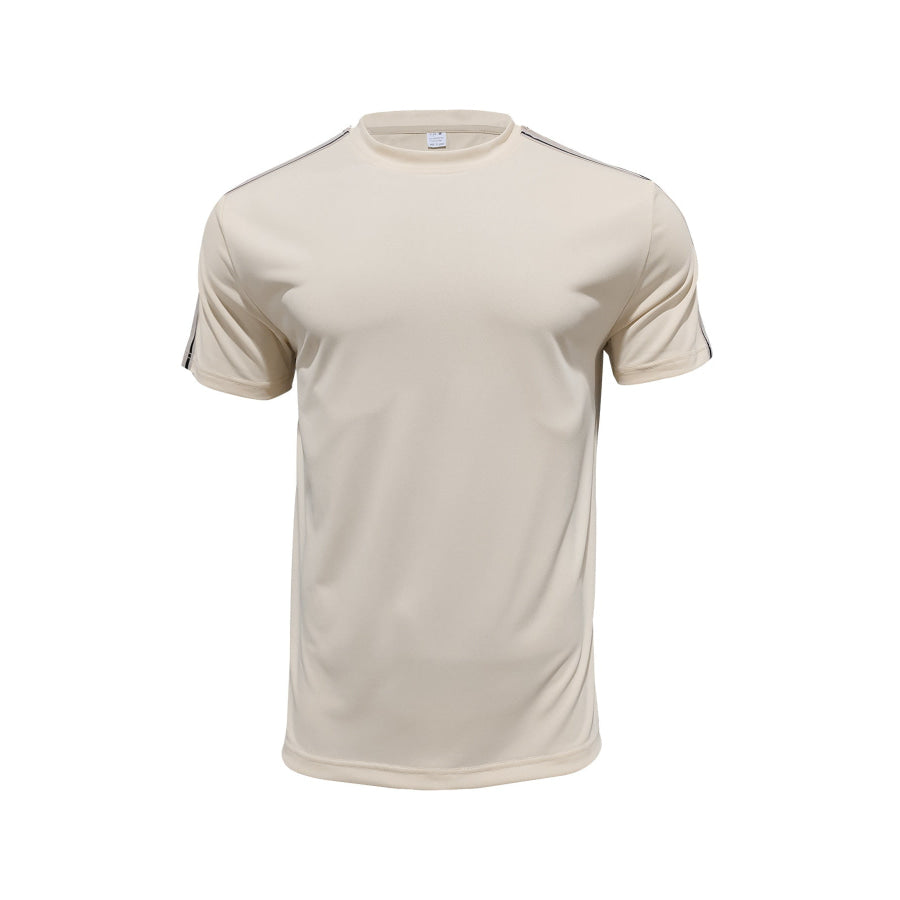 Men’s Full Size Striped Shoulder Casual T-Shirt Plus Size Apparel and Accessories